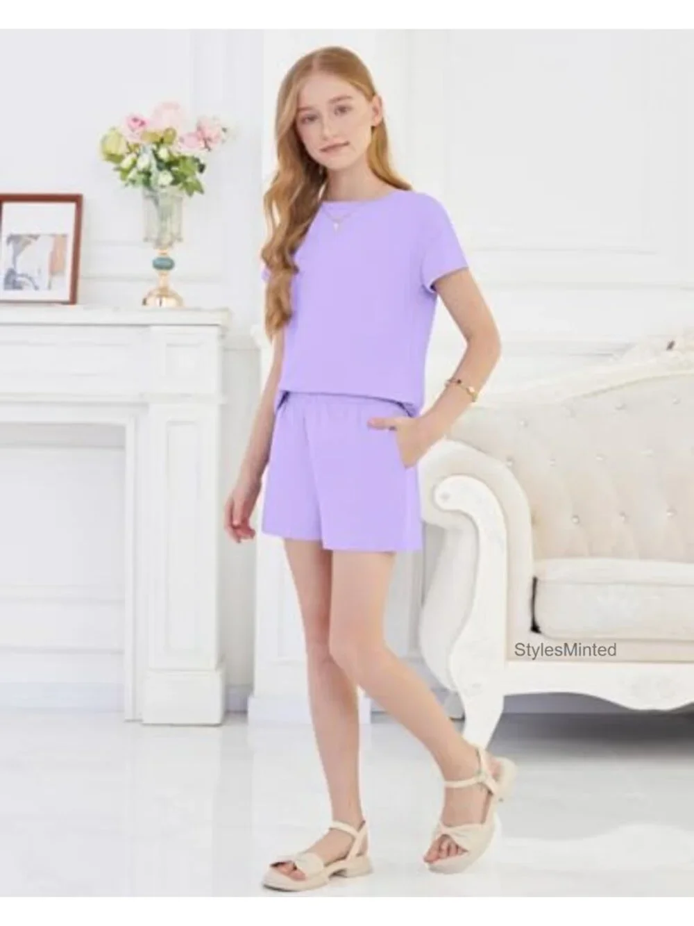 Girls 2 Piece Shorts Set Casual Summer Outfit Cotton Spandex